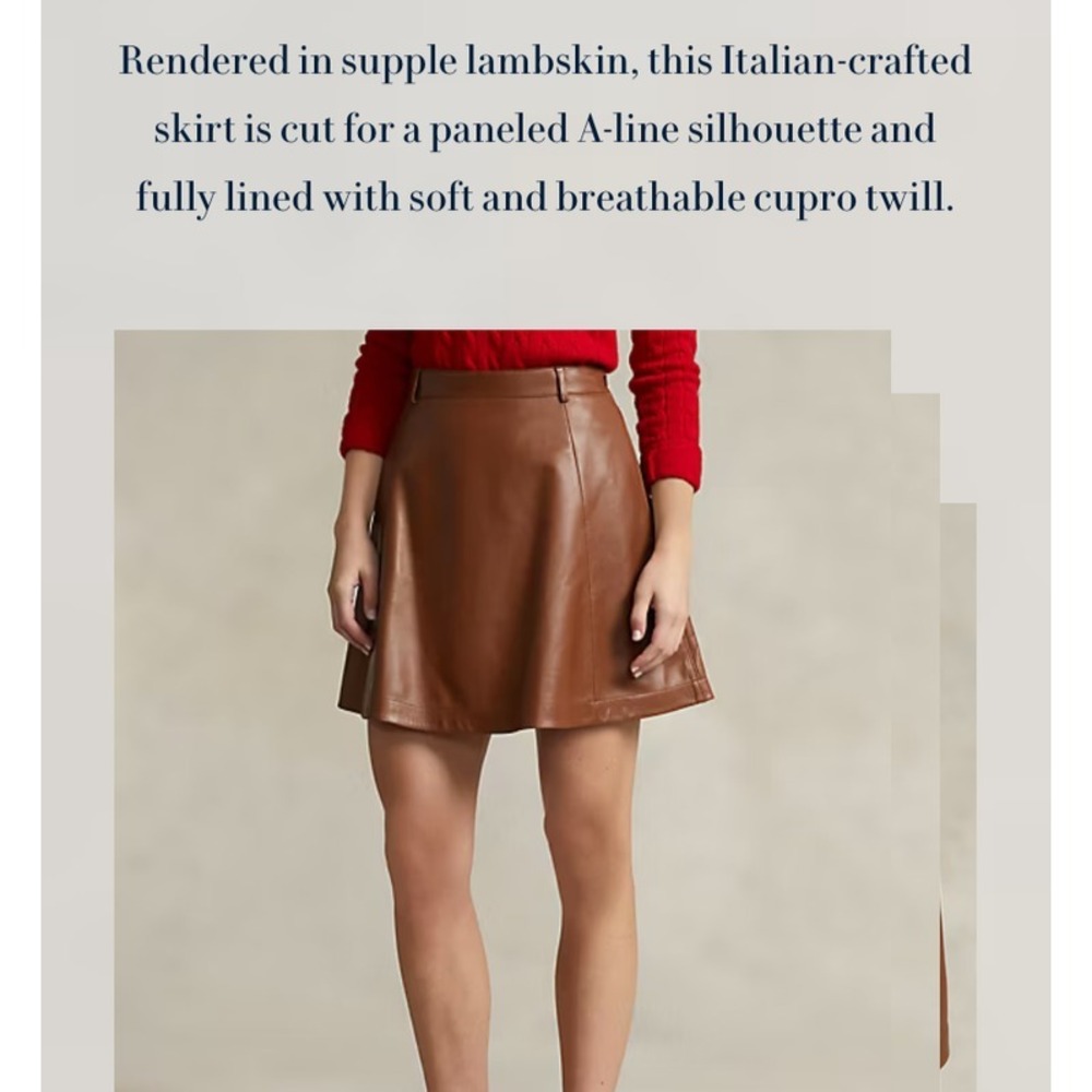 Polo‎ Ralph Lauren Skirt Womens 4 Brown Lambskin A-Line Leather High Rise Mini